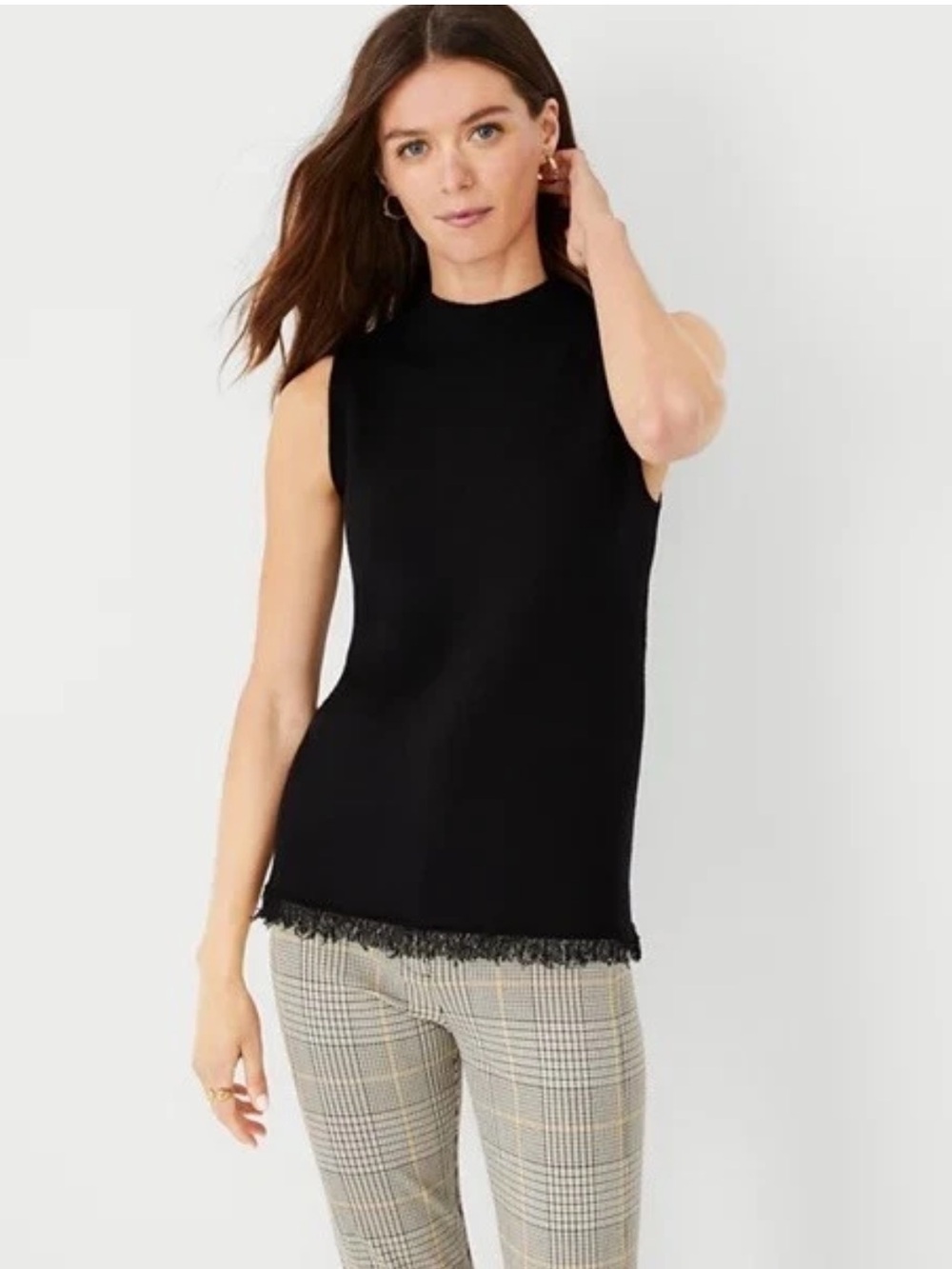 Ann Taylor Fringe Sweater Shell  Tank Top Black Sz Medium